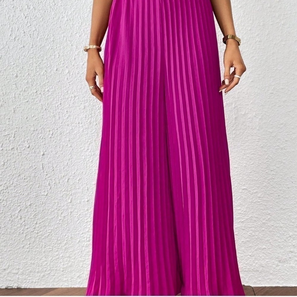 Zara Lilac Pleated Wide Legged High Waisted Floaty Palazzo Trousers Open Hem M - Picture 2 of 12